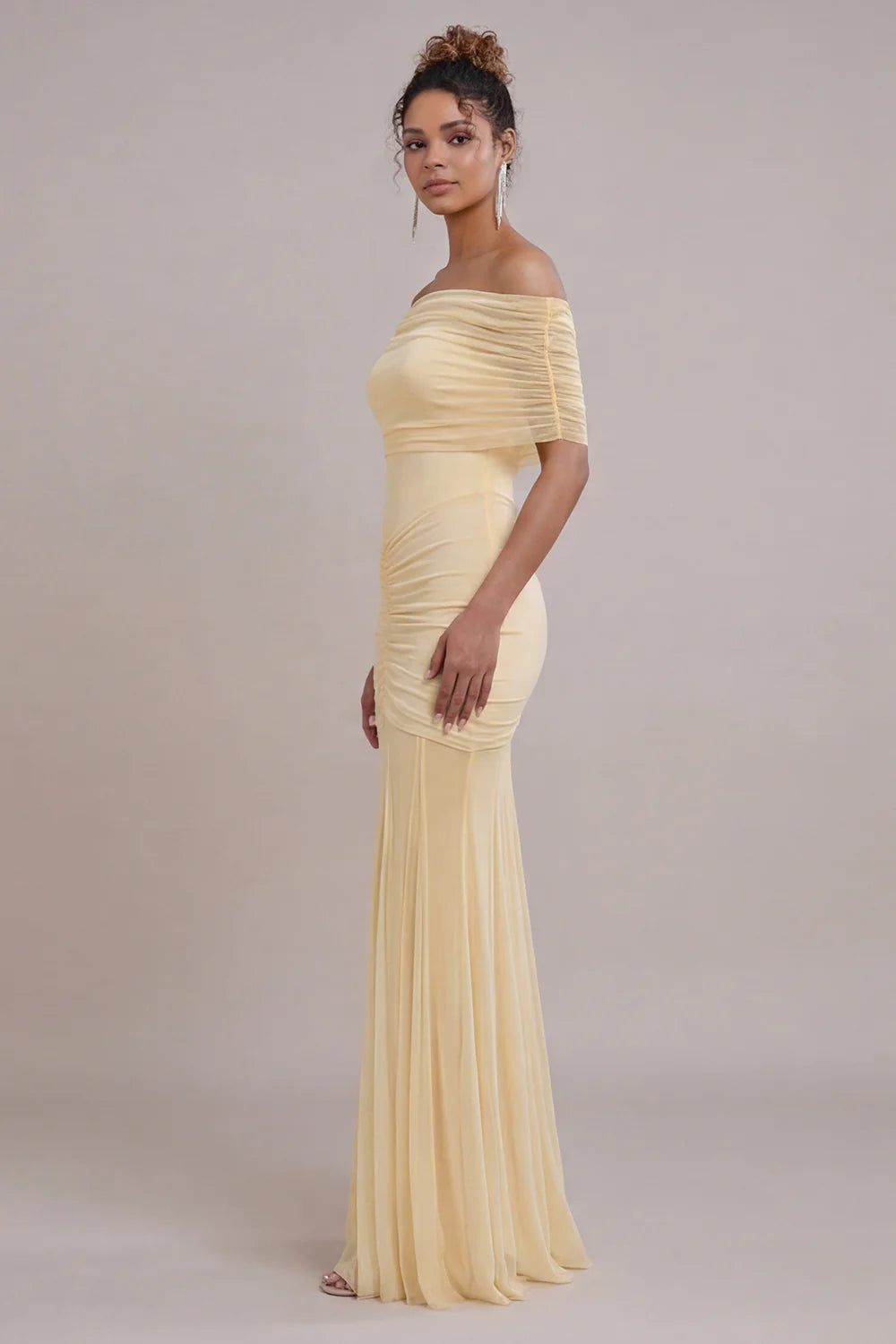 Daffodil Off the Shoulder Ruched Mermaid Long Weddding Guest Dress
