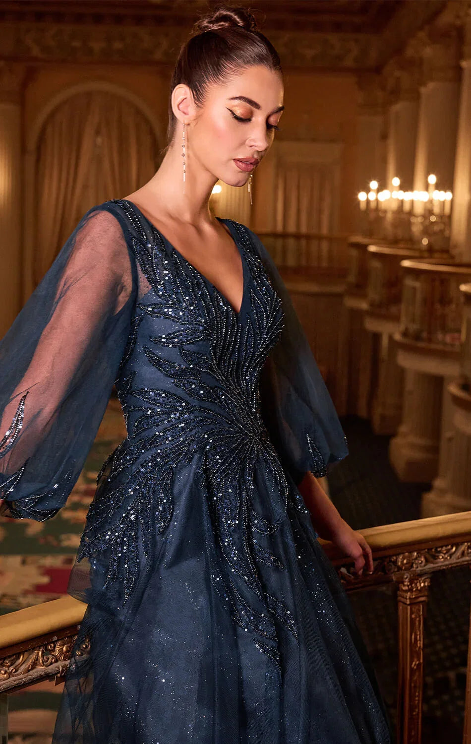 CHARITY GOWN TULLE A LINE GOWN WITH SHEER SLEEVES