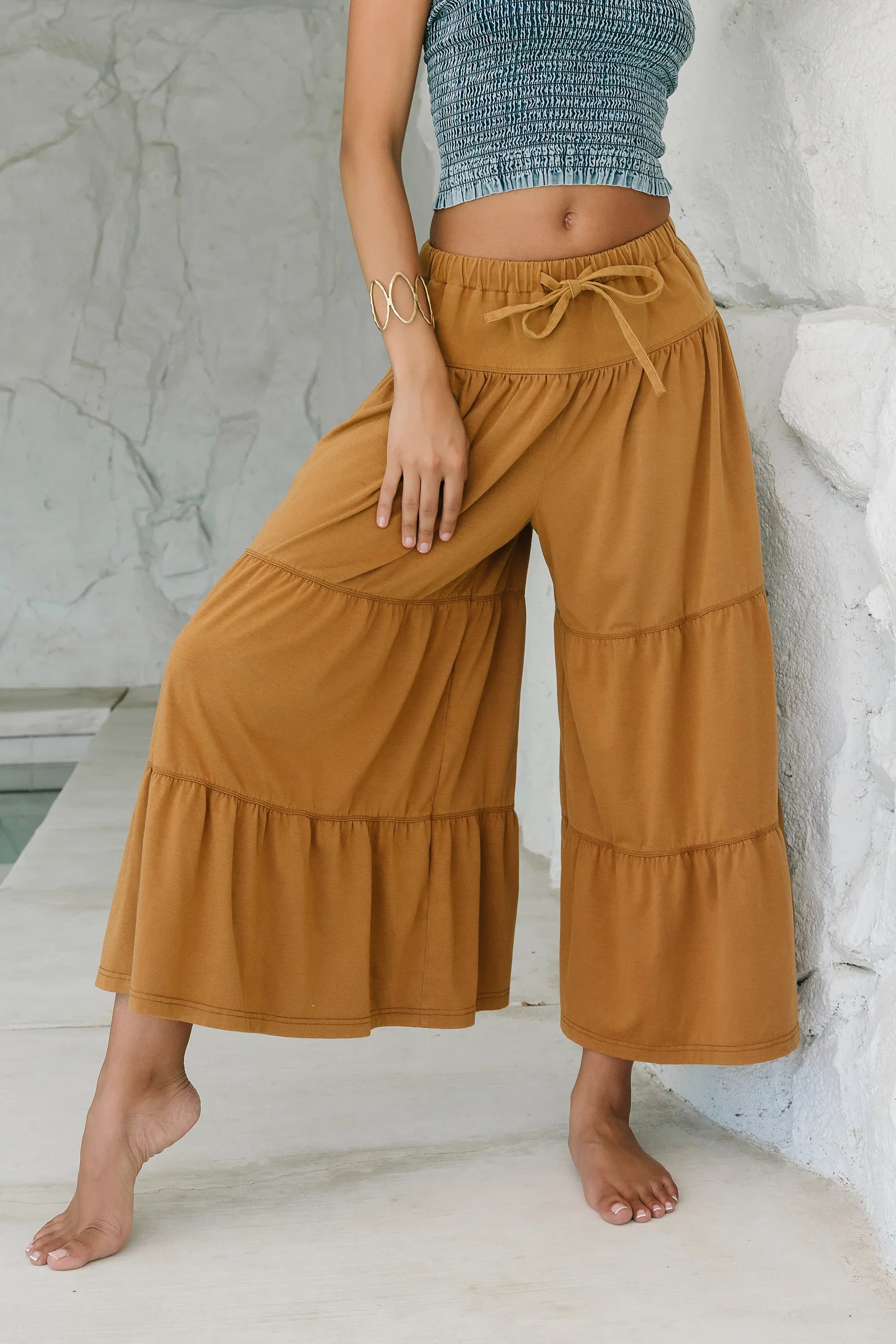Asha Tiered Pants in Camel