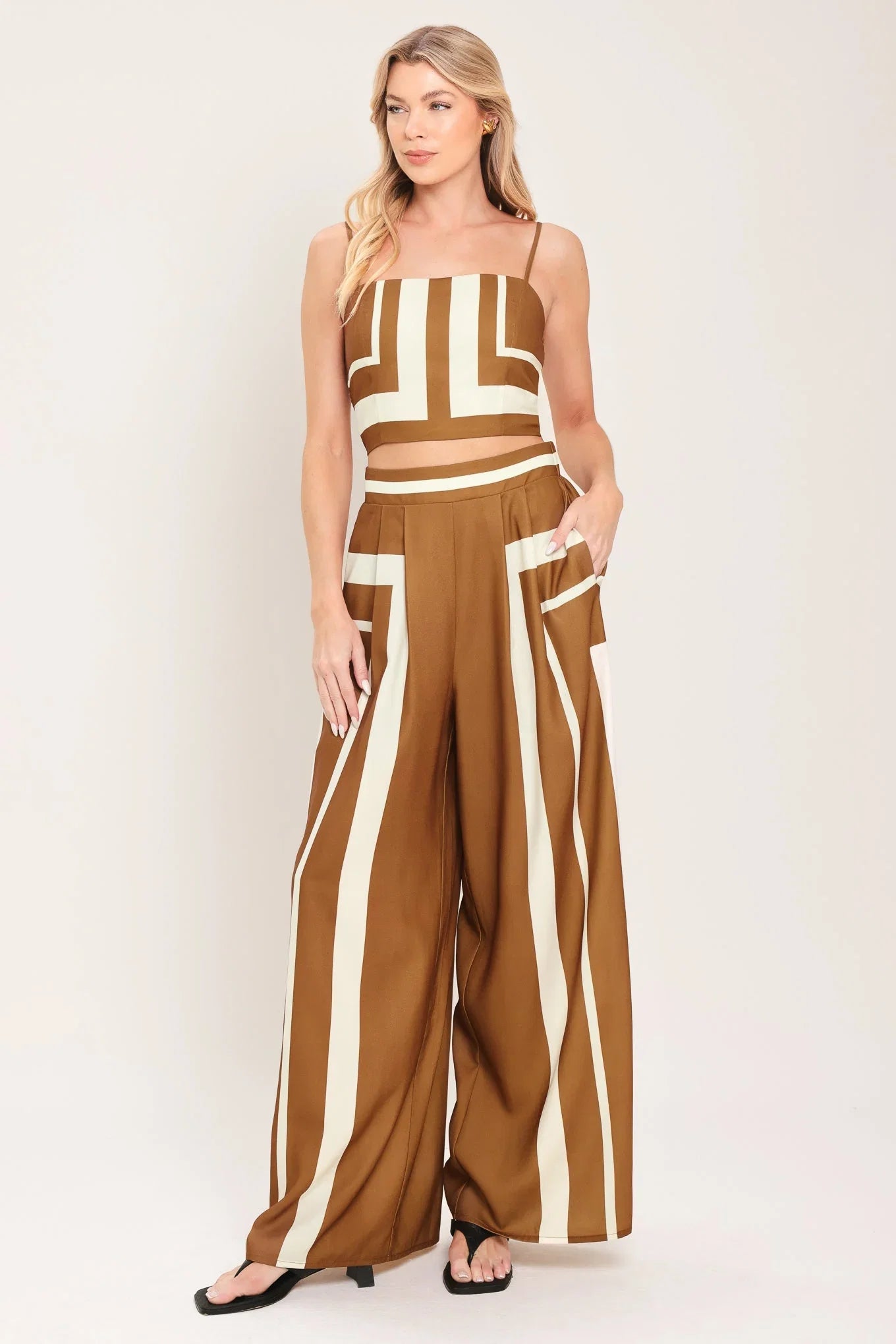LUXE COAST BROWN IVORY TOP PANT SET