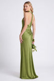 Green Halter Mermaid Ruched Long Bridesmaid Dress