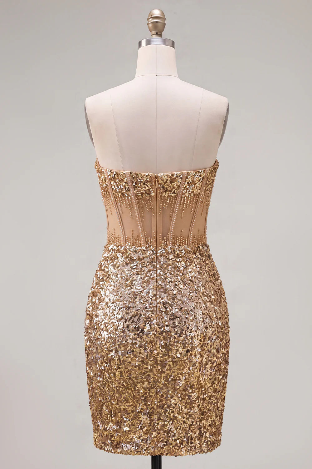 Sparkly Golden Bodycon Sequin Corset Strapless Homecoming Dress