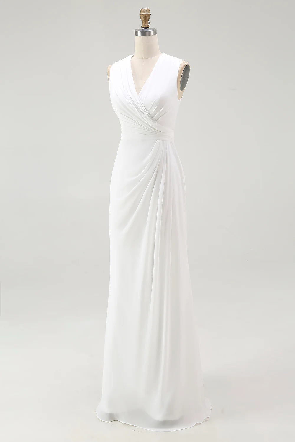 White A Line V Neck Ruched Engagement Dress