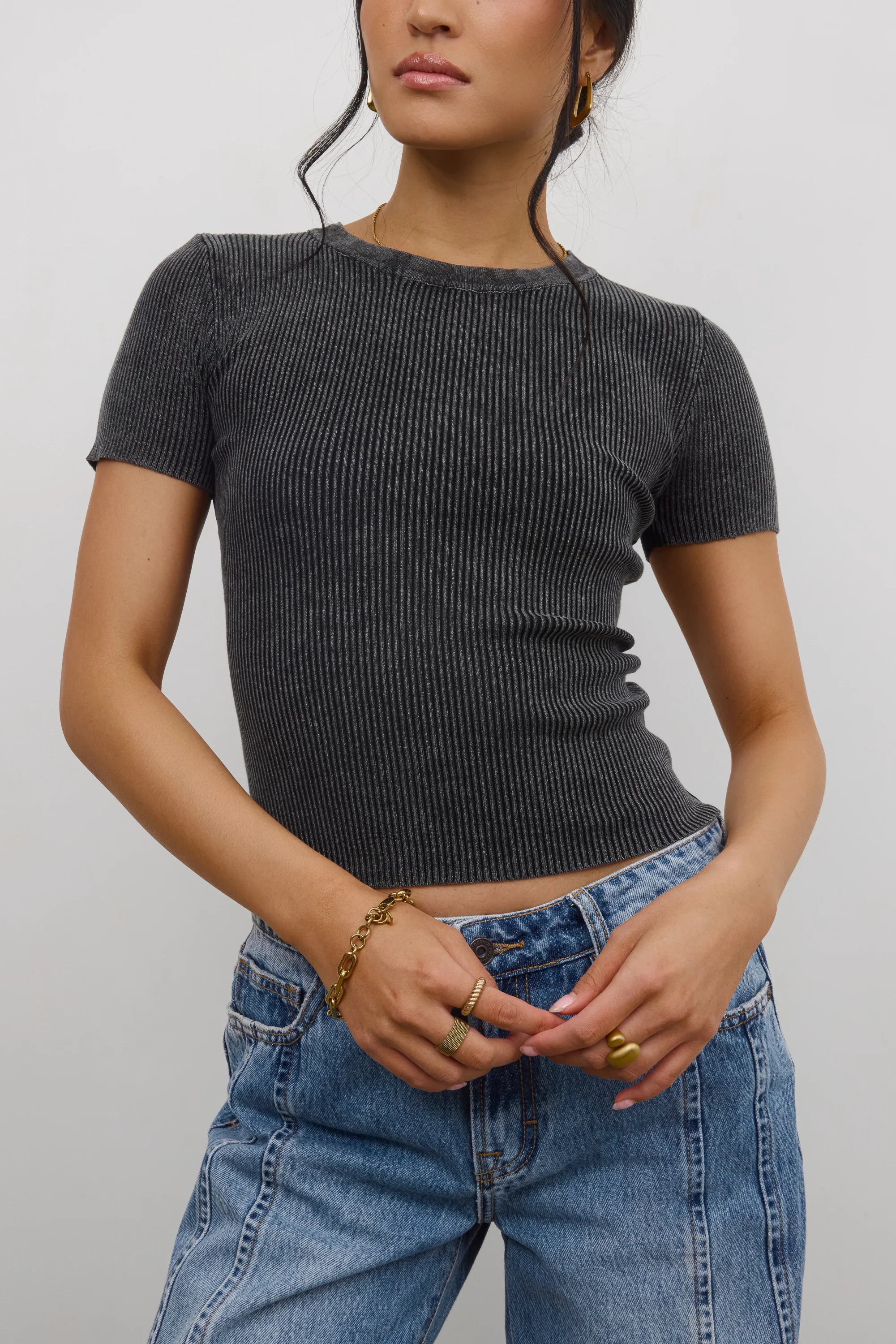 Rome Ribbed Top in Charcoal