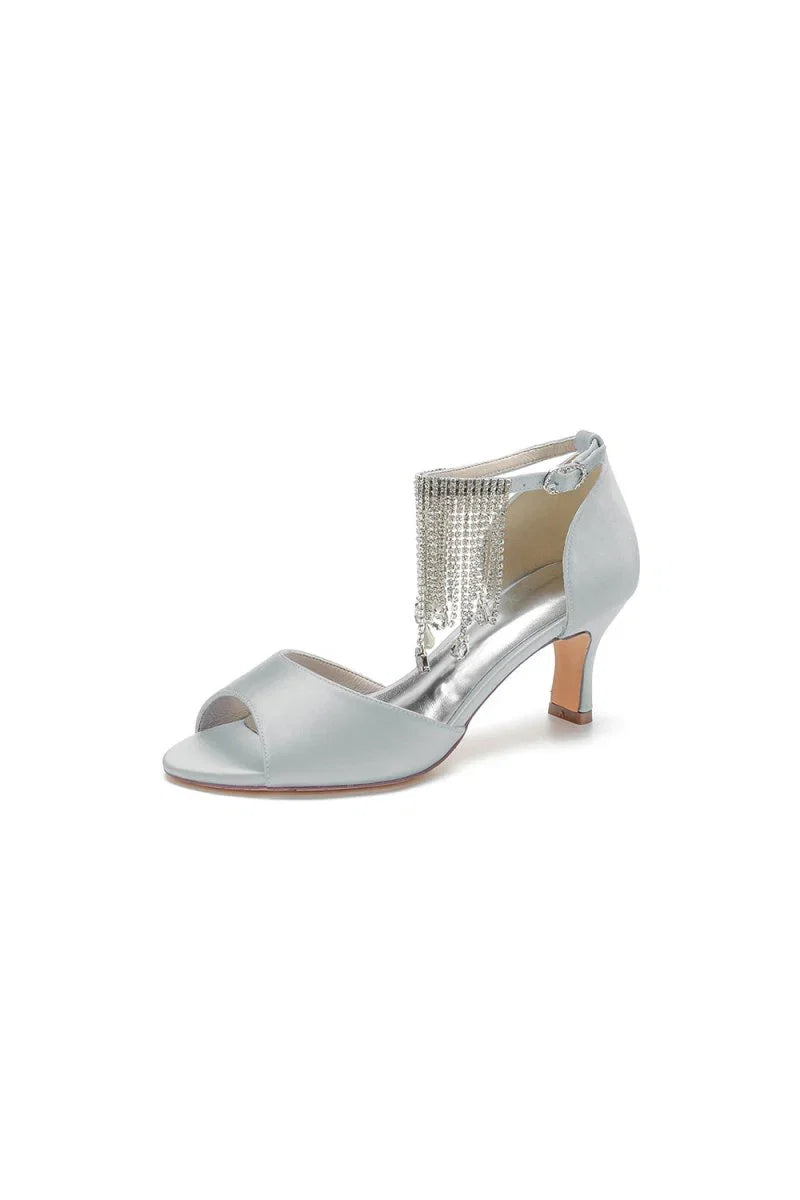 Cocktail Open Toe Tassel Strap Chunky Heels