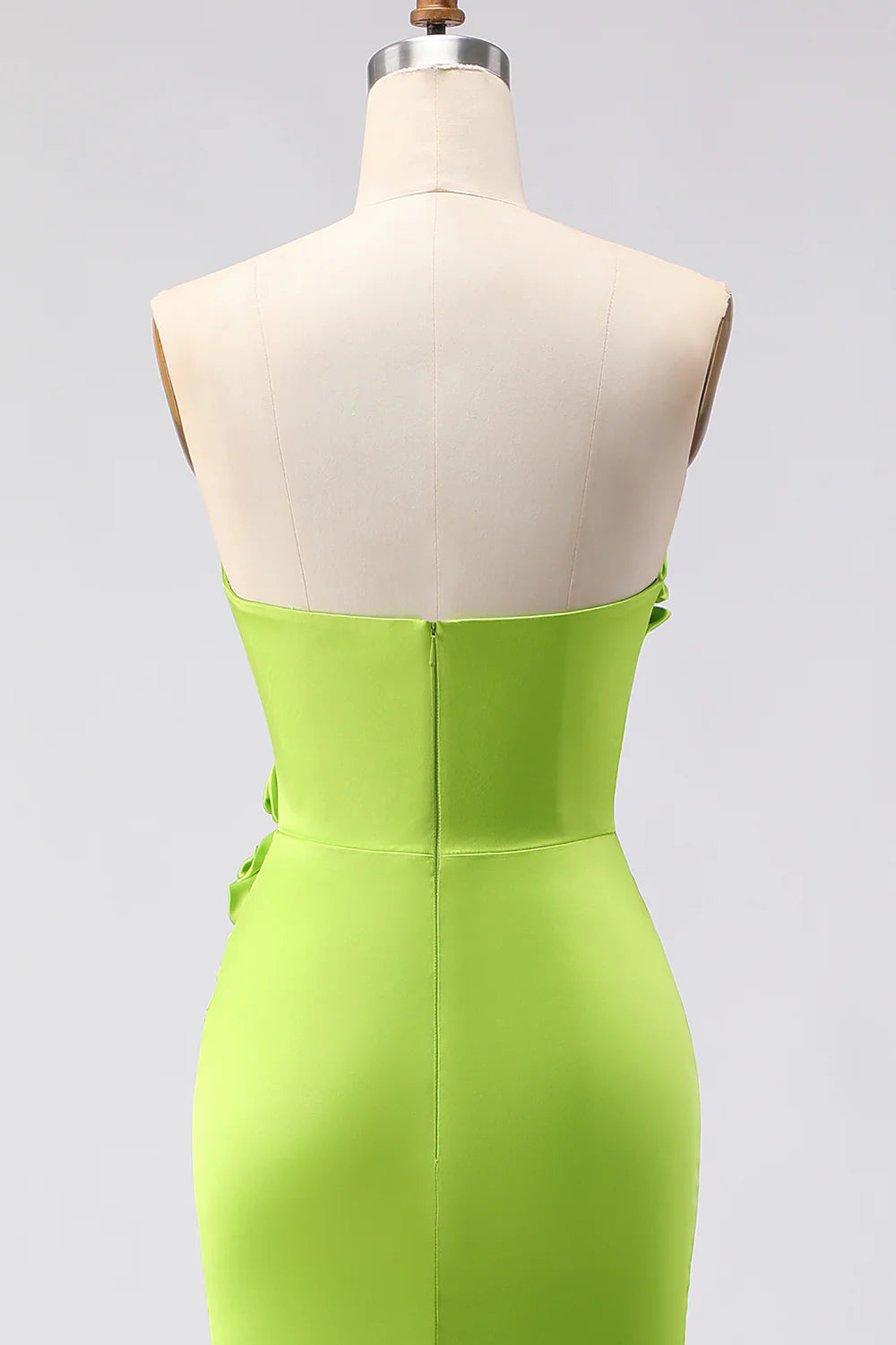 Green Strapless Mermaid 3D Flower Satin Long Prom Dress with Slit