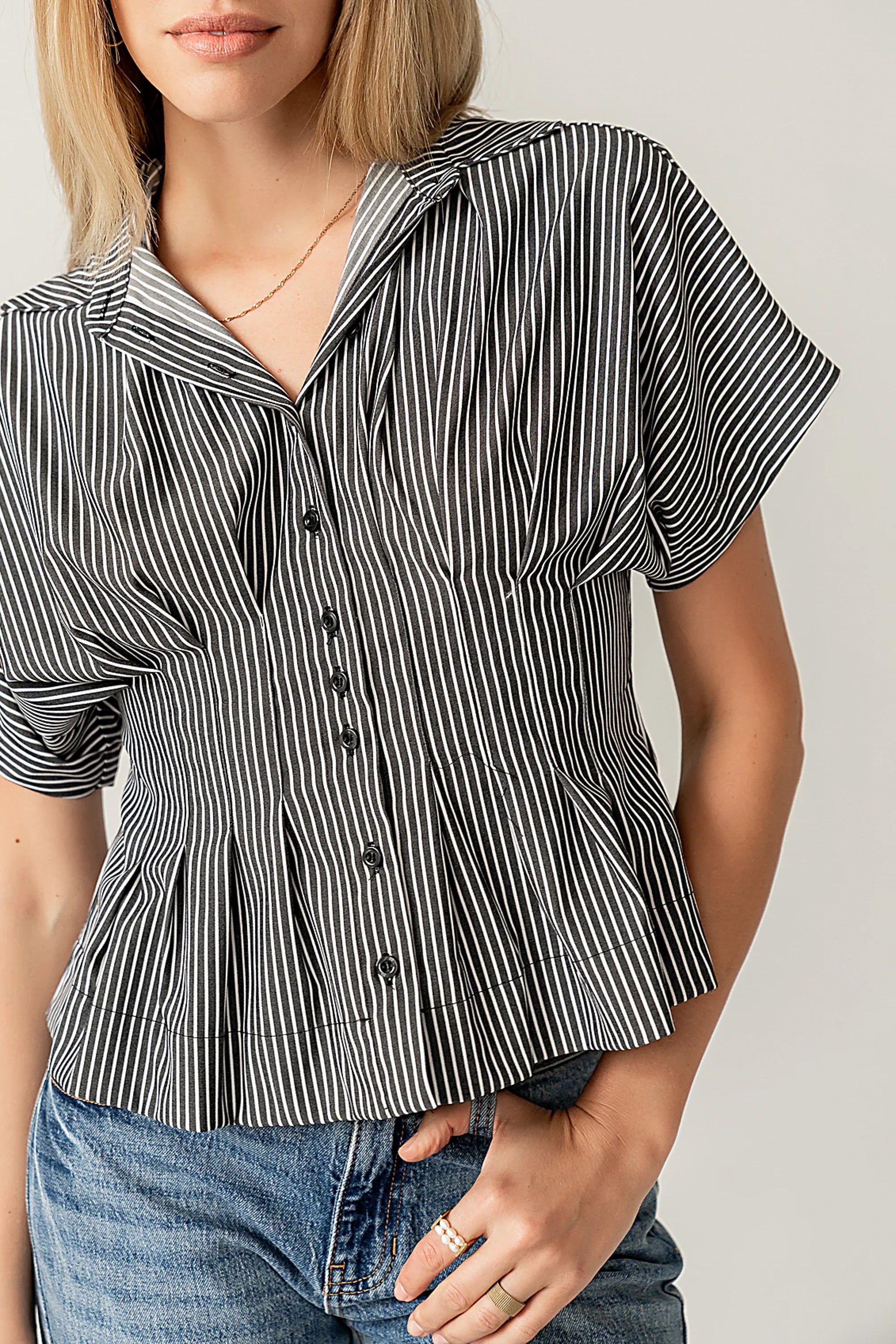 Alec Striped Blouse in Grey FINAL SALE