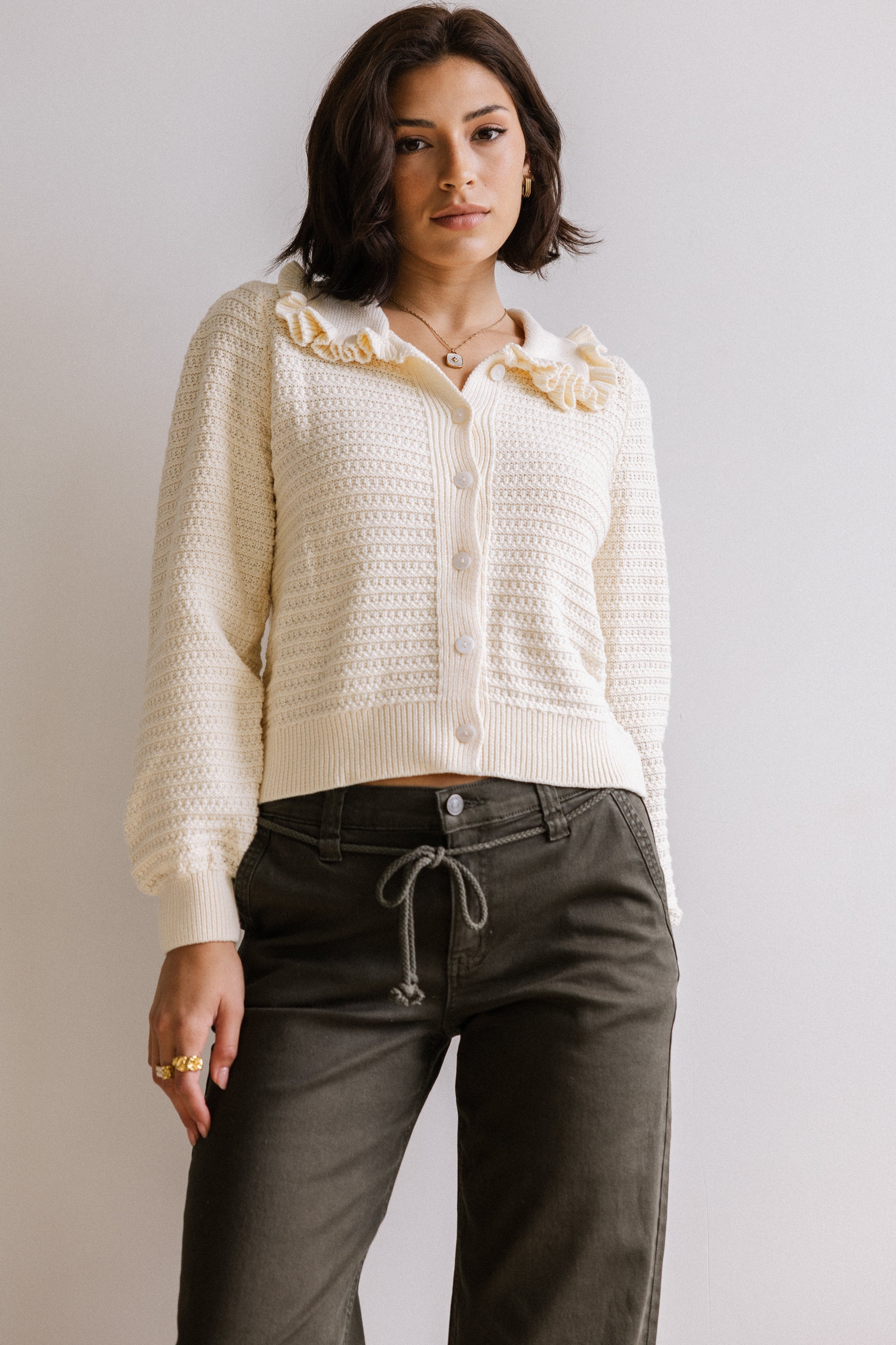 Maureen Collared Cardigan in Oatmeal FINAL SALE