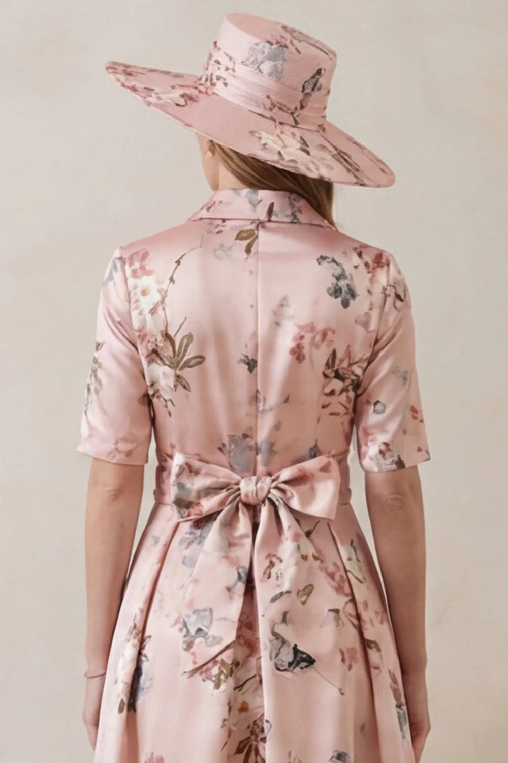Floral Dusty Rose A Line Short Sleeve High Low Mother of the Bride Dress with Belt