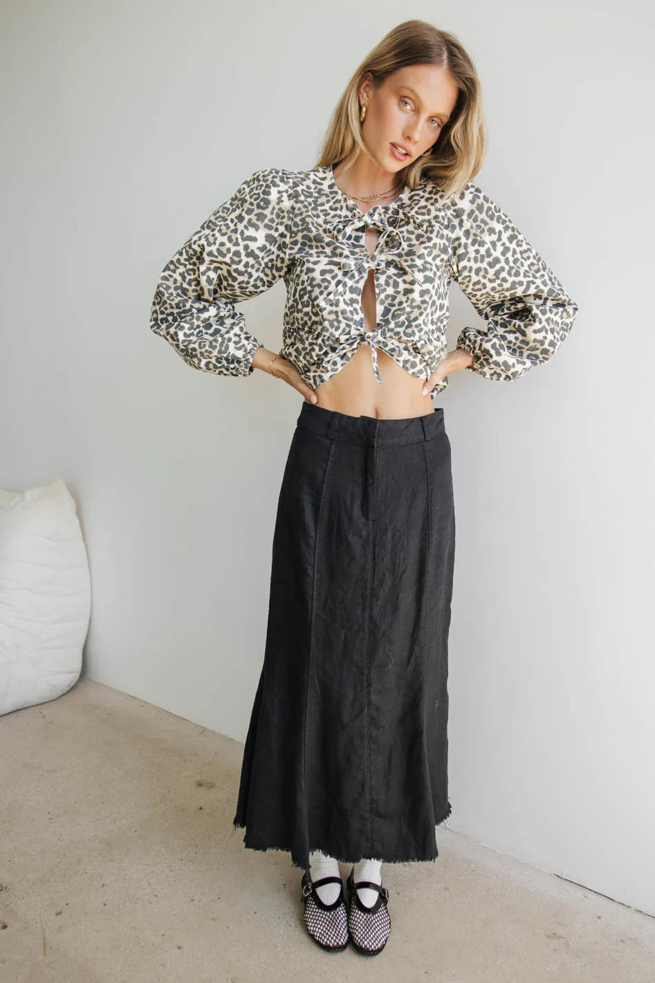 Maggie Peplum Tie Blouse in Leopard FINAL SALE