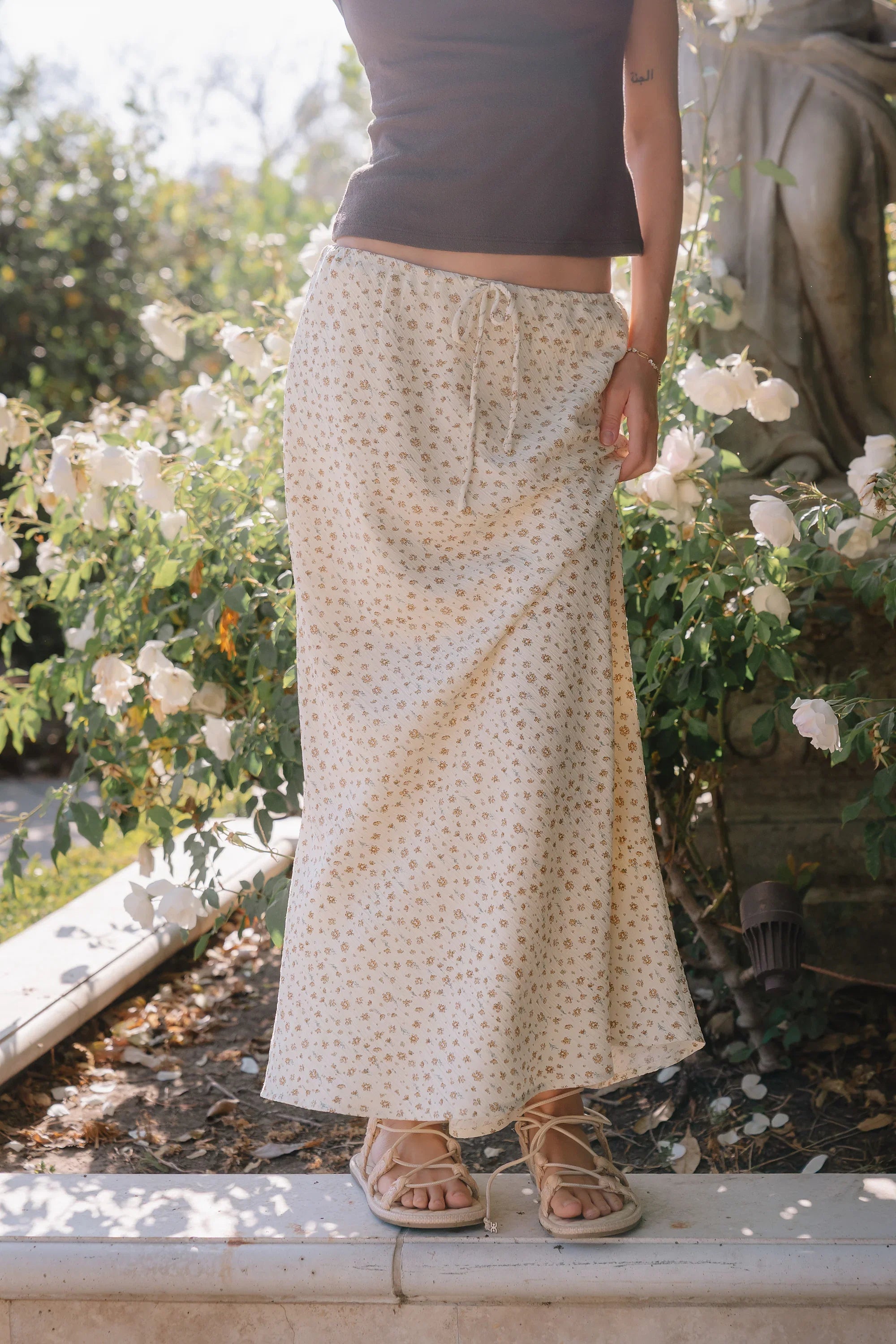 Moxie Floral Maxi Skirt in Butter Yellow