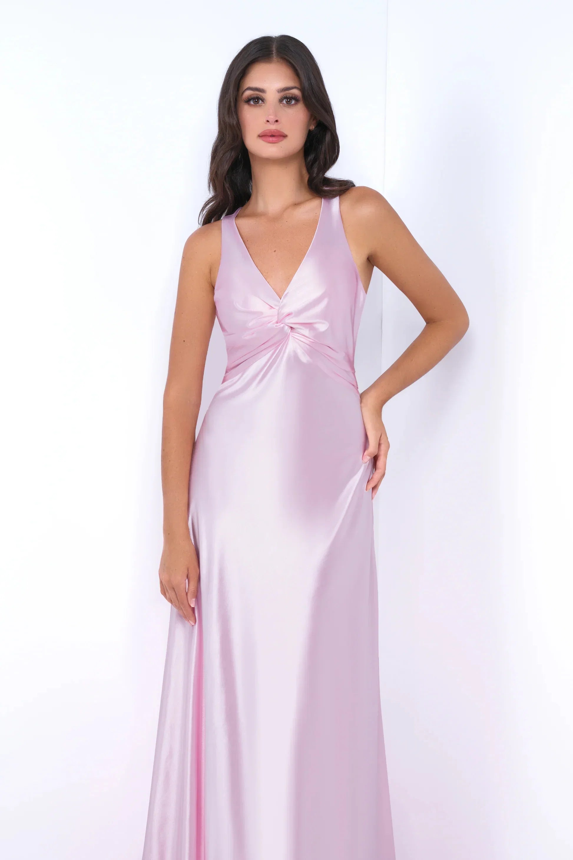 Odette Maxi Dress Pink Open Back With Adjustable Bow Tie Detail
