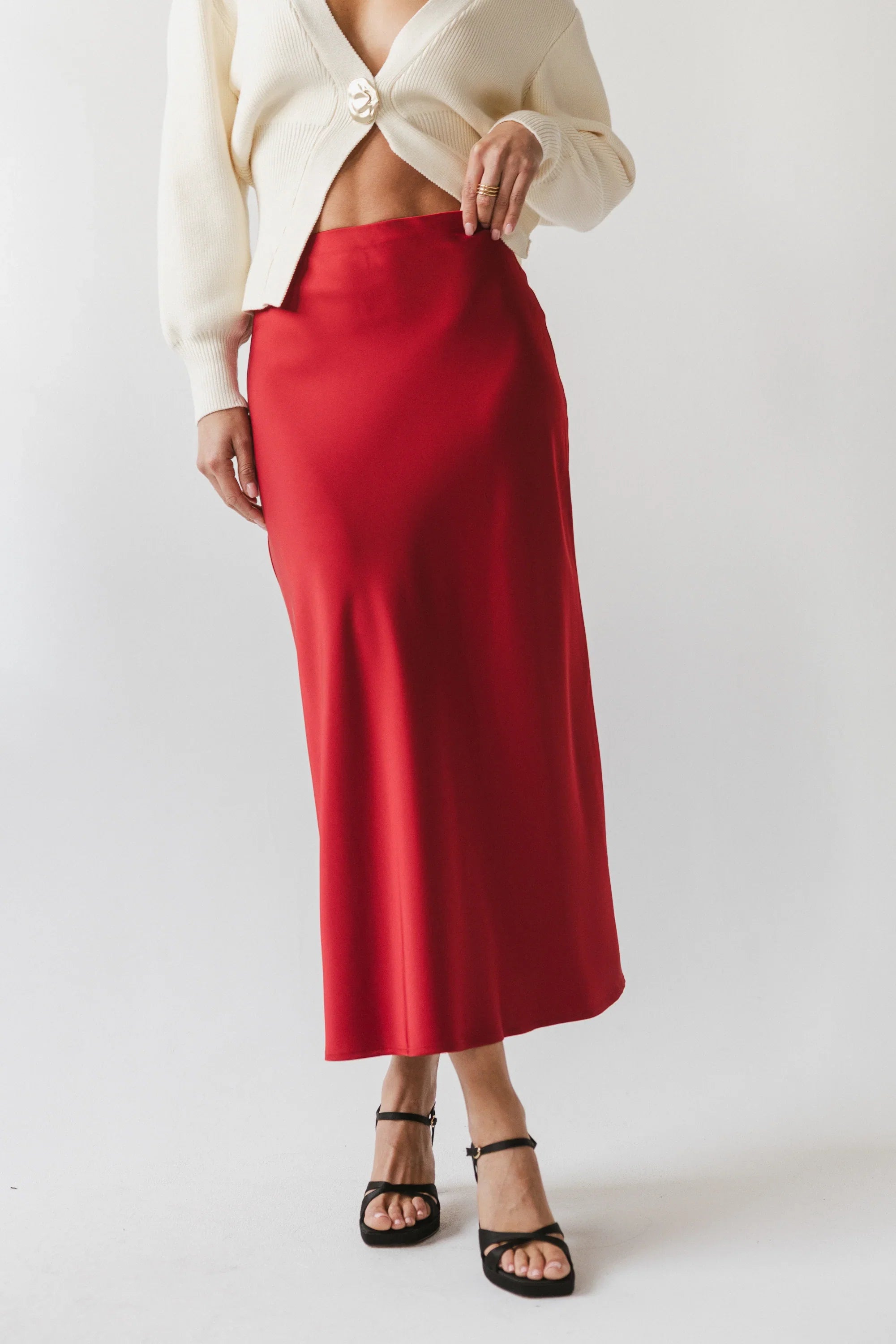 Tory Satin Maxi Skirt in Red Brown