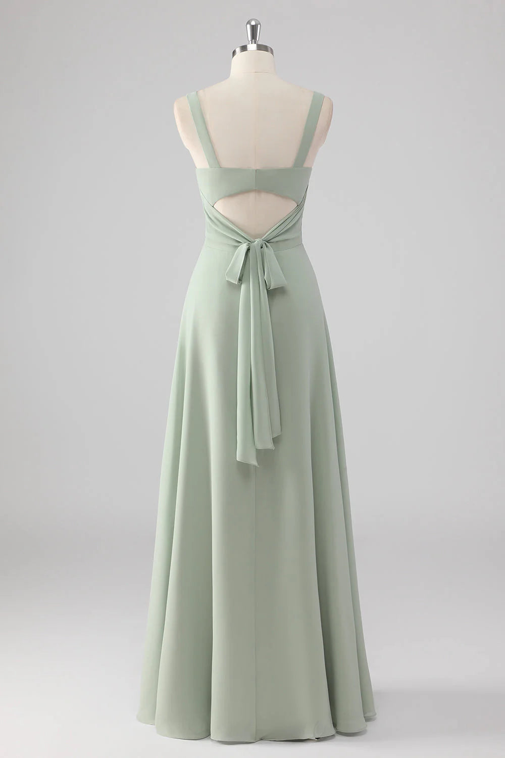 Sage Green Chiffon V Neck A Line Long Bridesmaid Dress with Slit