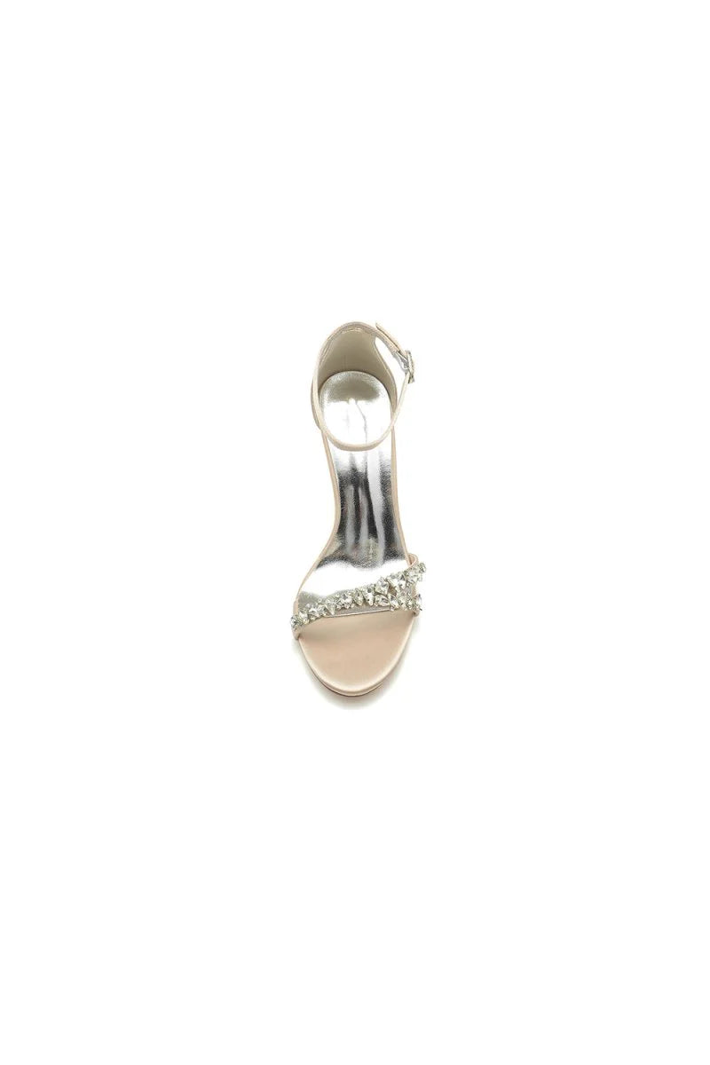 Simple Round Toe Rhinestone Stiletto Heels