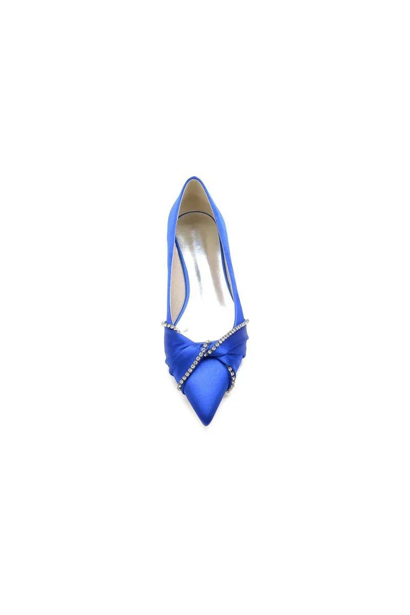 Beading Pointed Toe Satin Kitten Heels