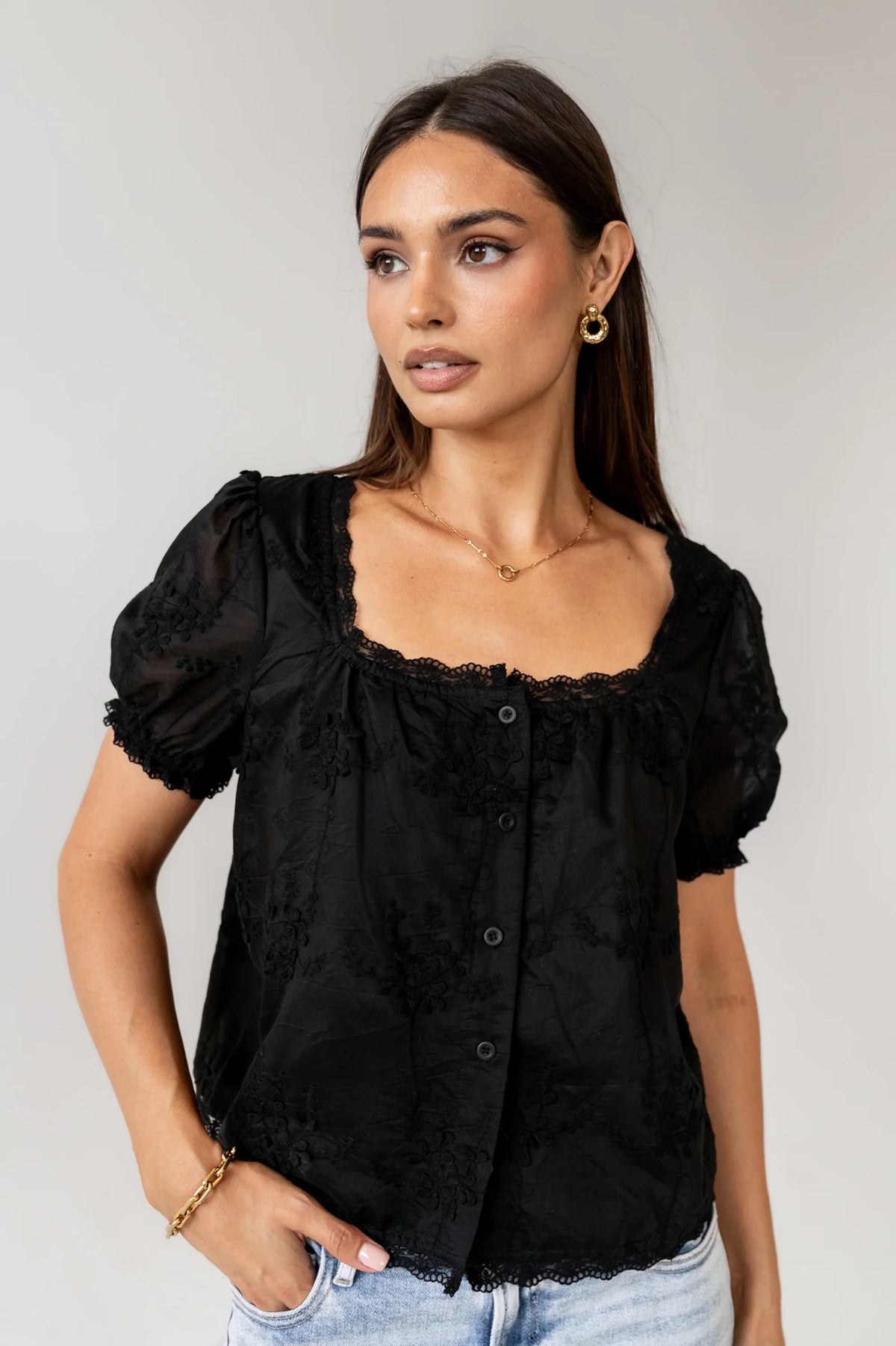 Hadley Embroidered Blouse in Black FINAL SALE