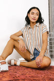 Gabby Striped Button Up in Tan FINAL SALE