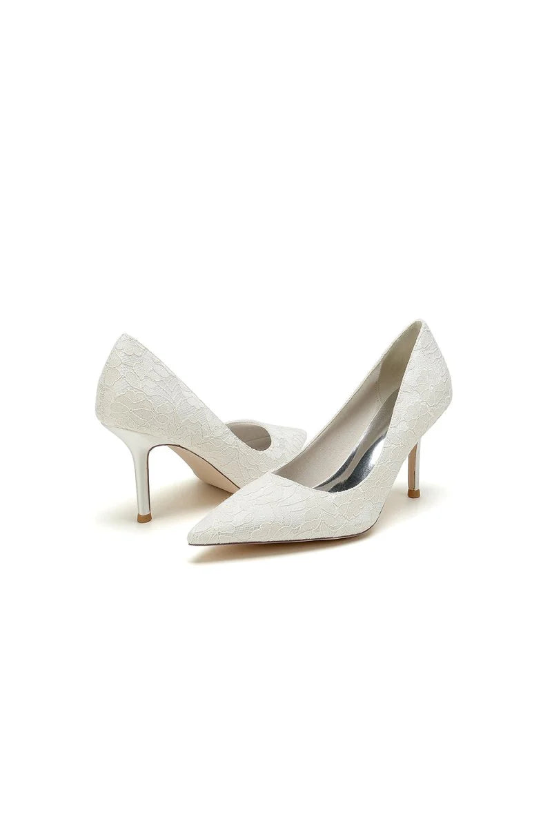 Simple Pointed Toe Lace Wedding Heels