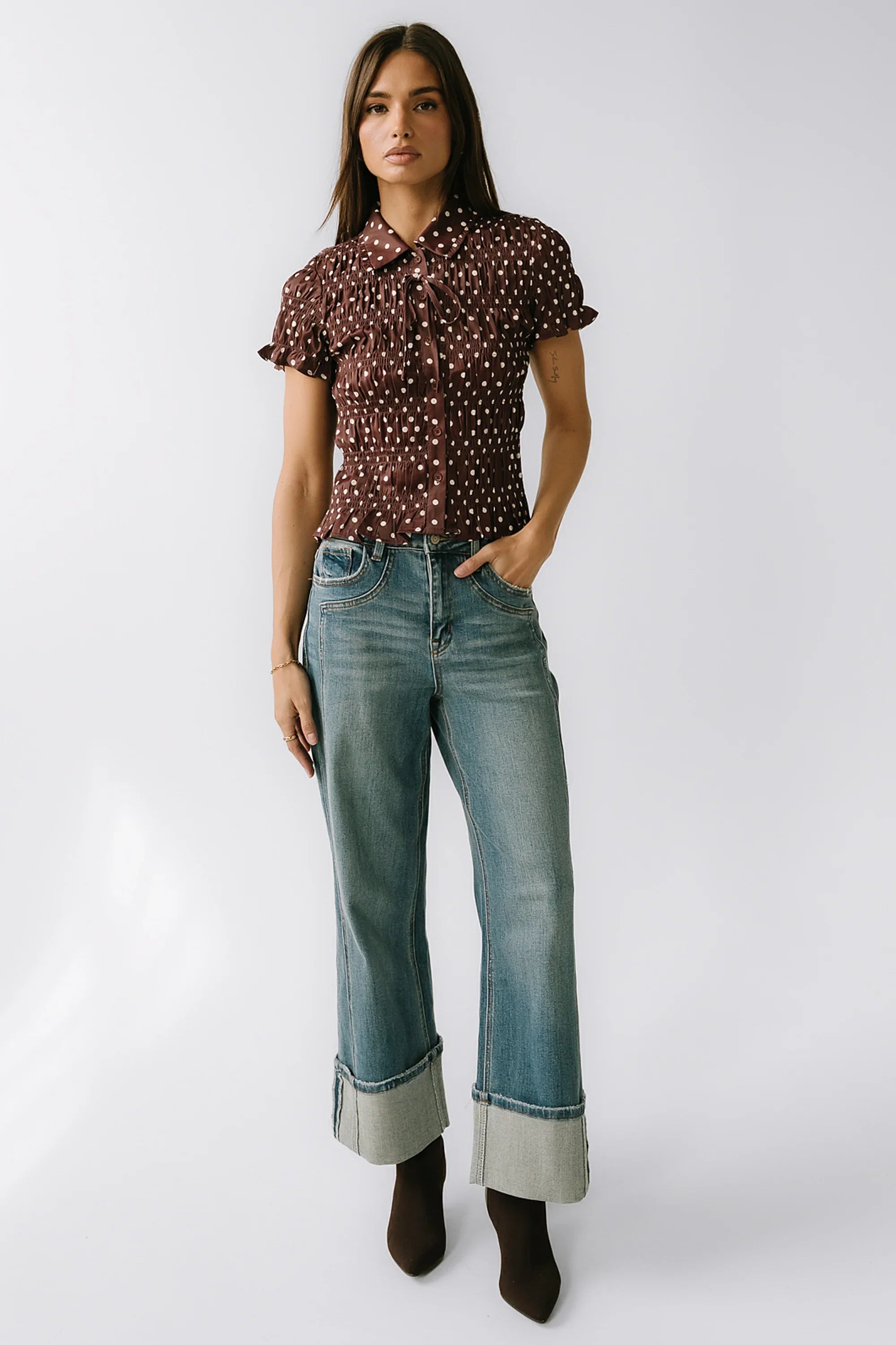 Kreyton Polka Dot Blouse in Dark Brown