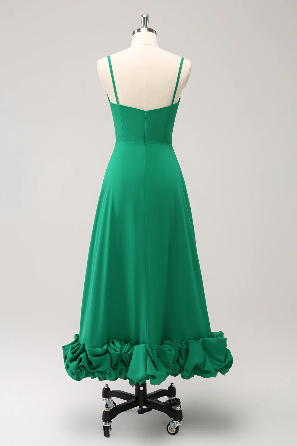 Elegant Green A Line Spaghetti Straps Bridesmaid Dress with Ruffle