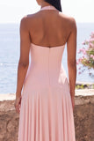 Pink Halter A Line Long Bridesmaid Dress