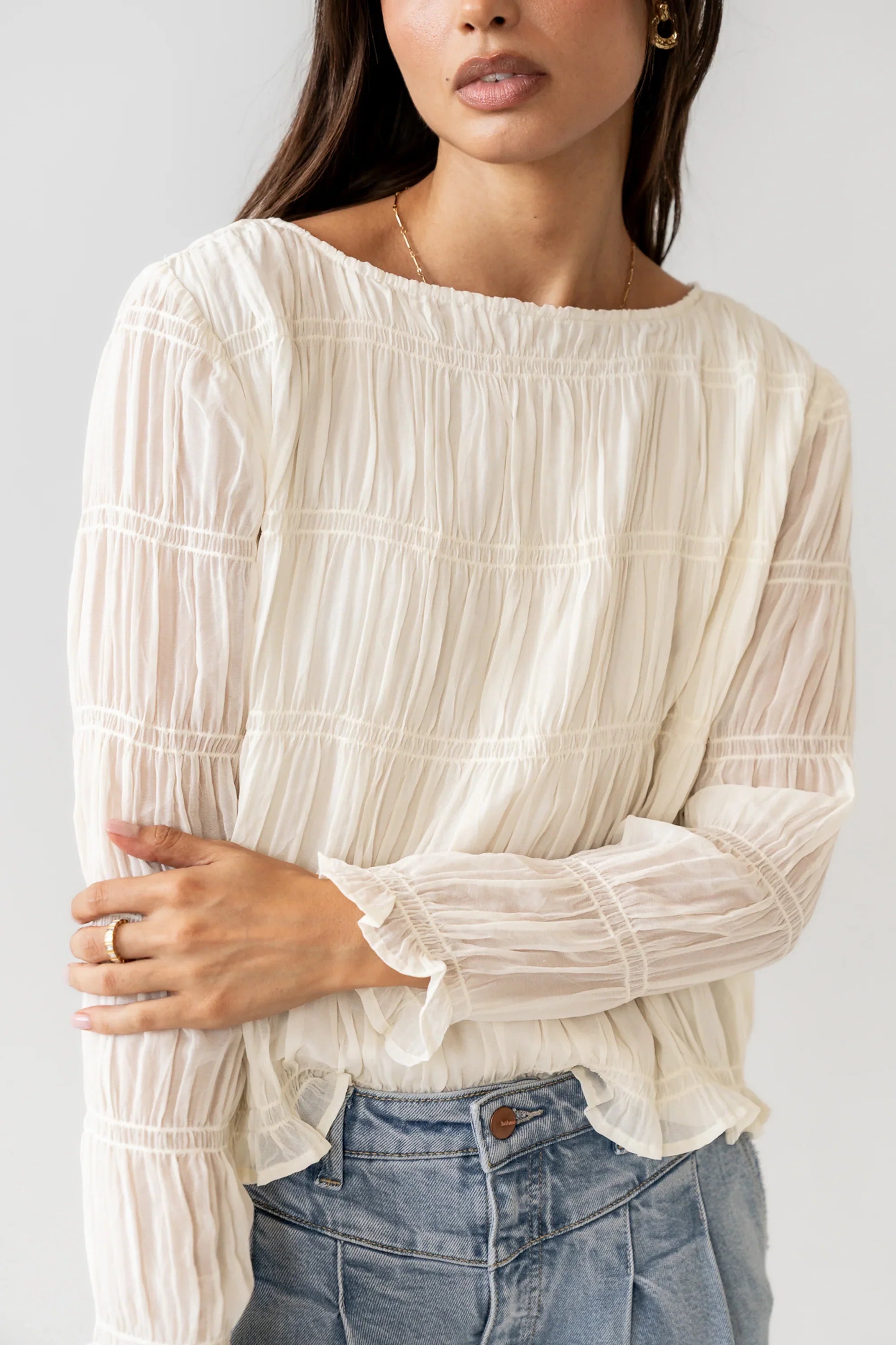 Zuri Smocked Blouse in Cream FINAL SALE