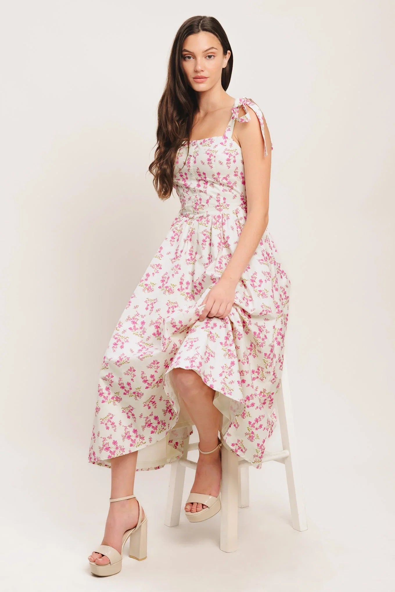 PETALS PROMISES PINK MIDI DRESS