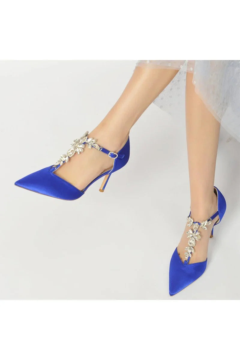 Pointed Toe Rhinestone Strap High Heels