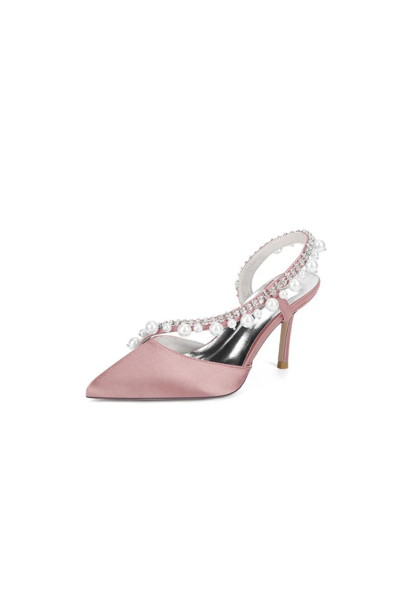 Royal Blue High Heels with Pearl and Crystal Embellishments Description