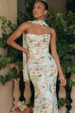 BRIANNA GOWN STRAPLESS SAGE FLORAL CHIFFON GOWN WITH SCARF