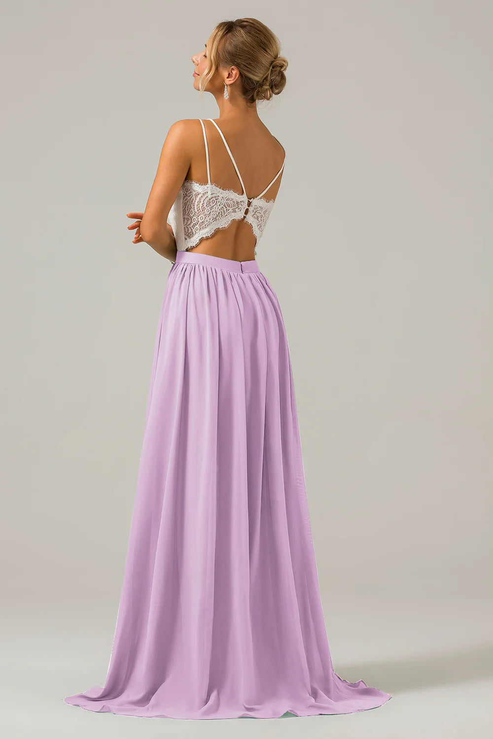 A Line Spaghetti Straps Pleated Long Bridesmaid Dress With Lace