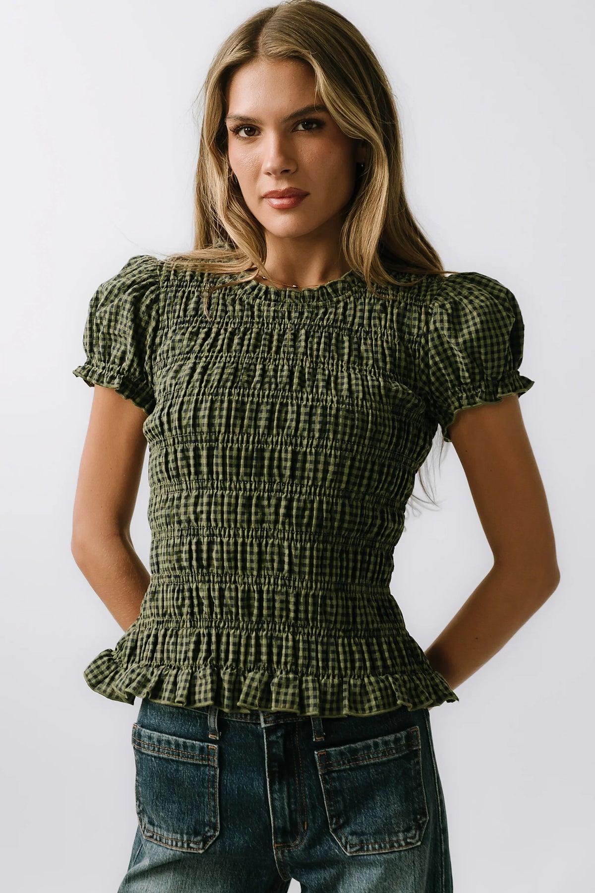 Ruth Smocked Top in Green FINAL SALE