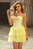 Yellow A Line Corset Tiered Sweetheart Short Homecoming Dress