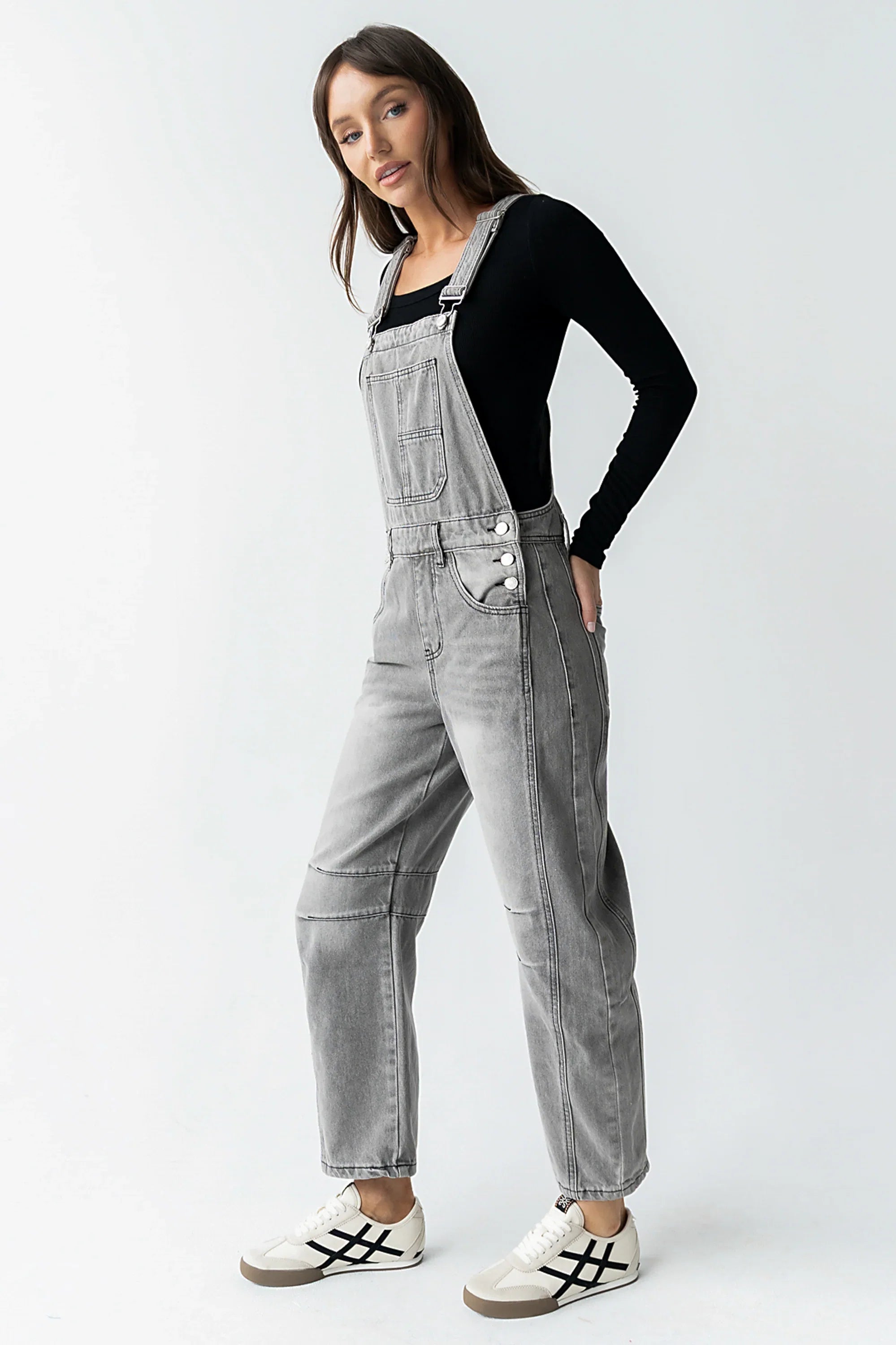 Tansy Denim Overalls in Grey