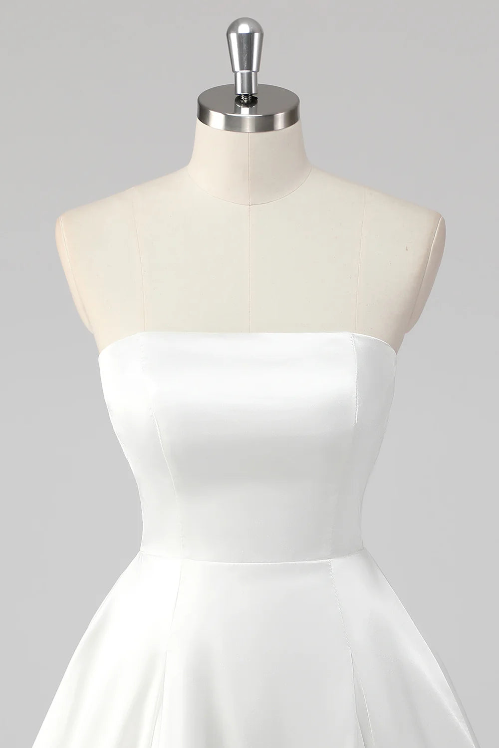 Simple A Line Strapless Satin Little White Graduation Dress