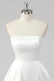 Simple A Line Strapless Satin Little White Graduation Dress