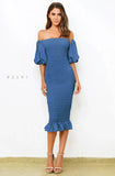 Skyla Shirred Midi Dress Navy
