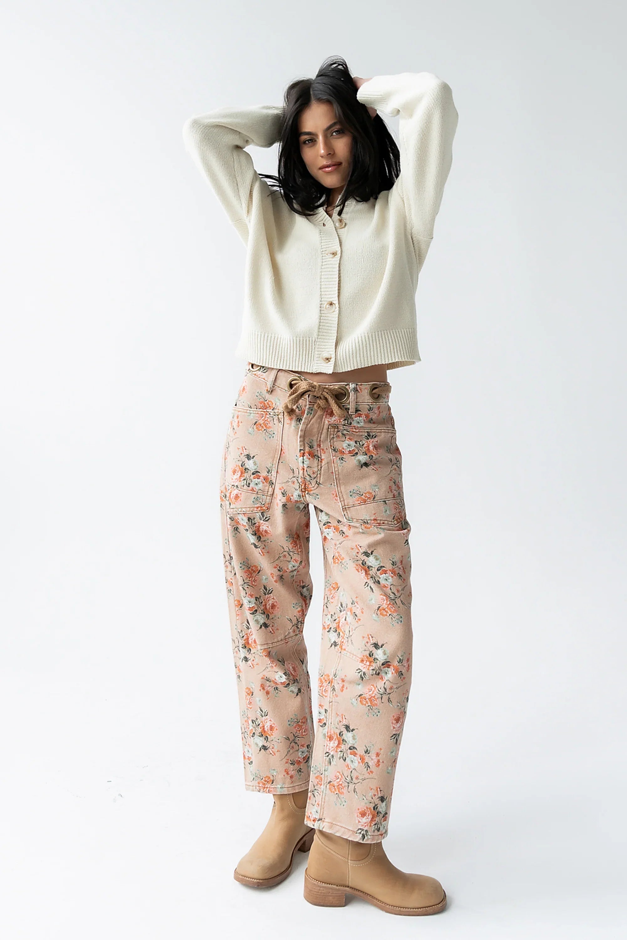 Kellie Floral Barrel Jeans in Vintage Ginger