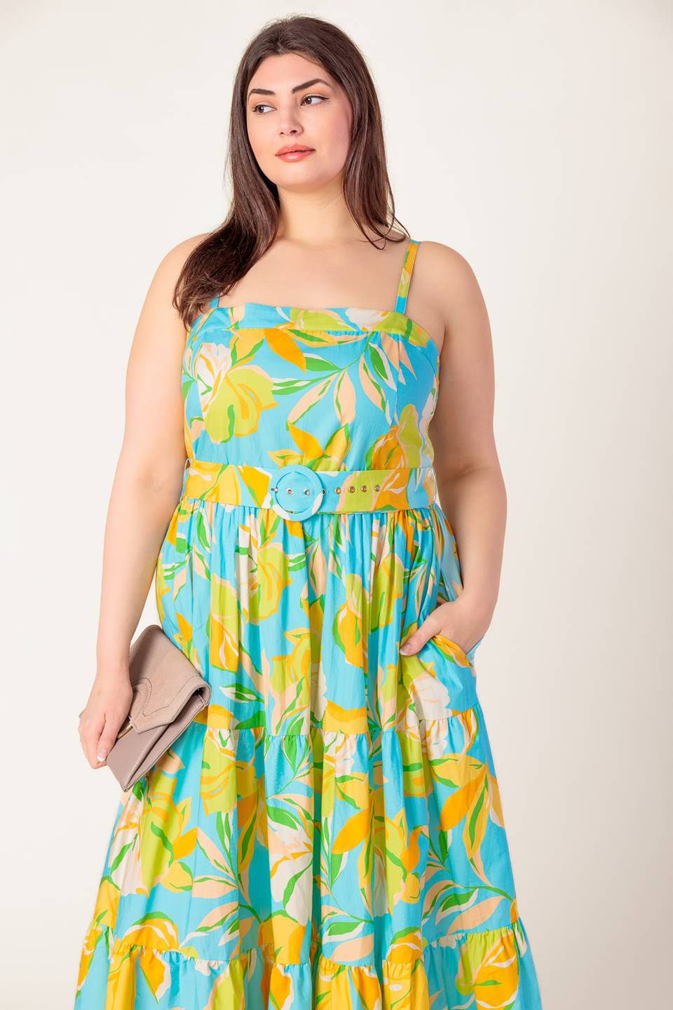 A PERFECT DAY MIDI DRESS BLUE YELLOW