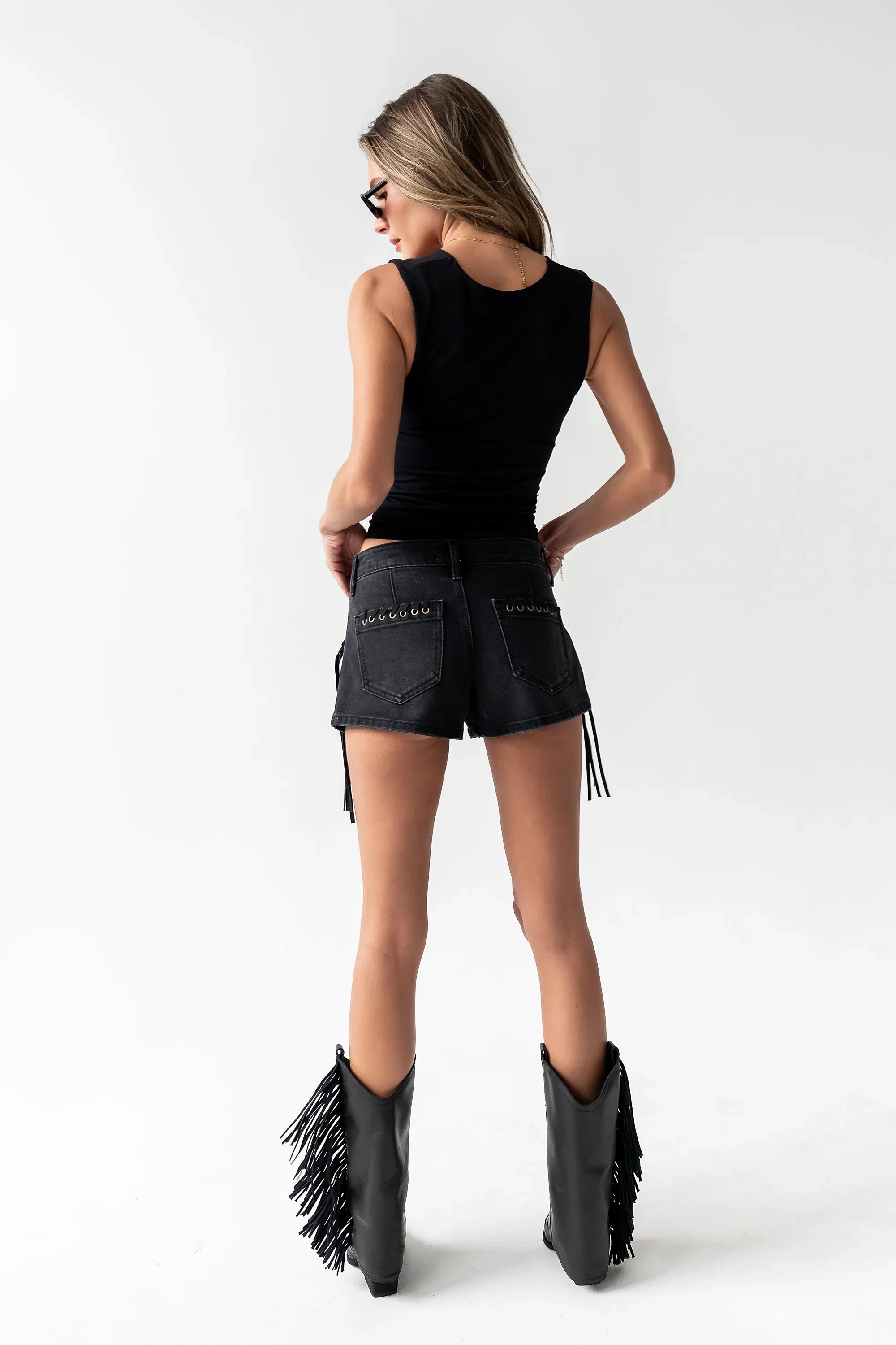 Leia Fringe Micro Shorts in Black