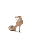 Pointed Toe Ankle Strap Stiletto Heels With Rhinestone