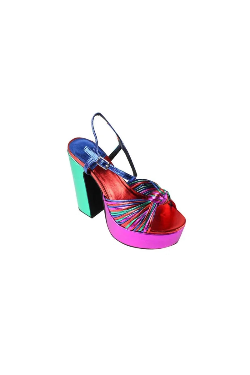 Silver Chunky Knotted Block Heel Platform Sandals