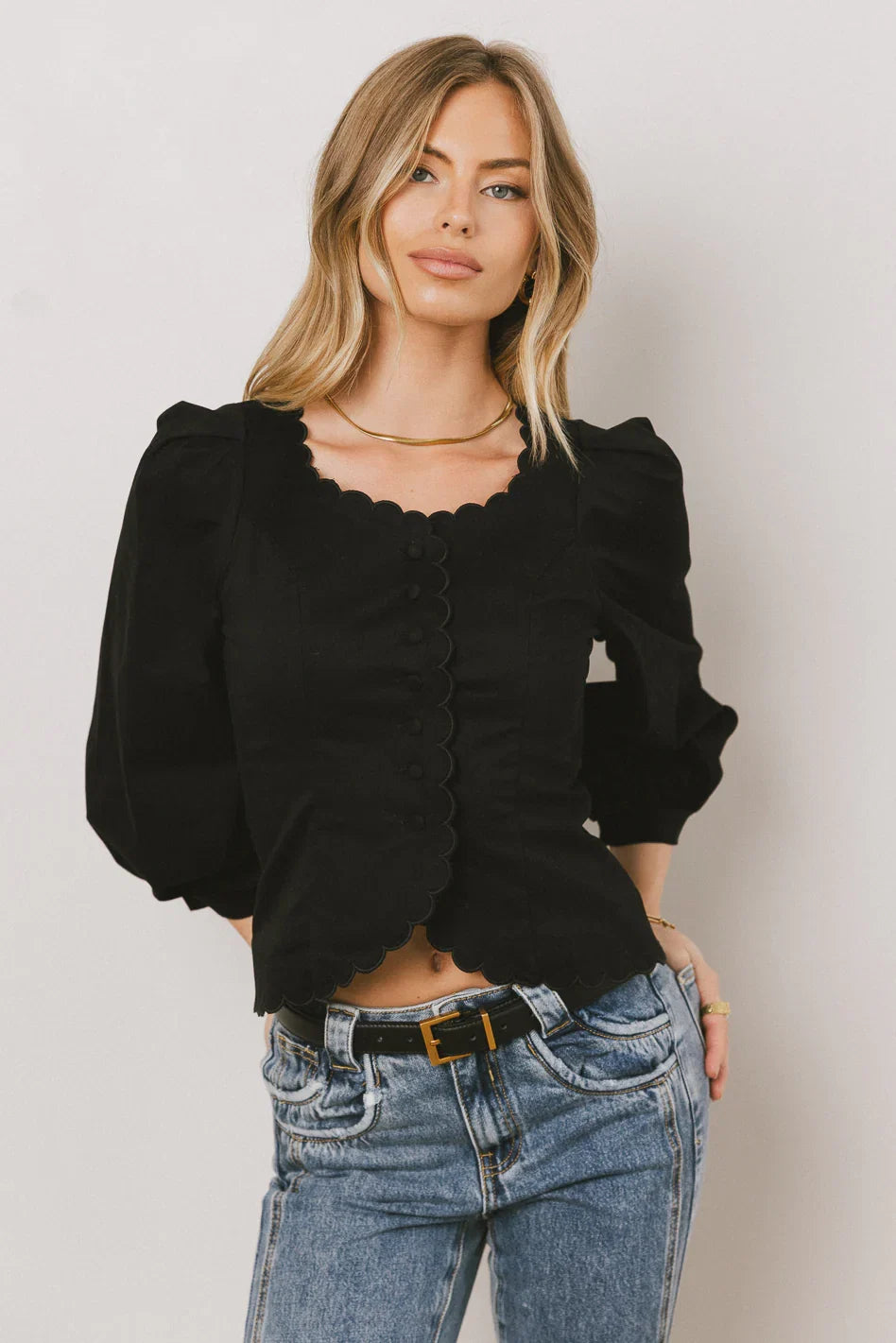 Yara Button Down Top in Black