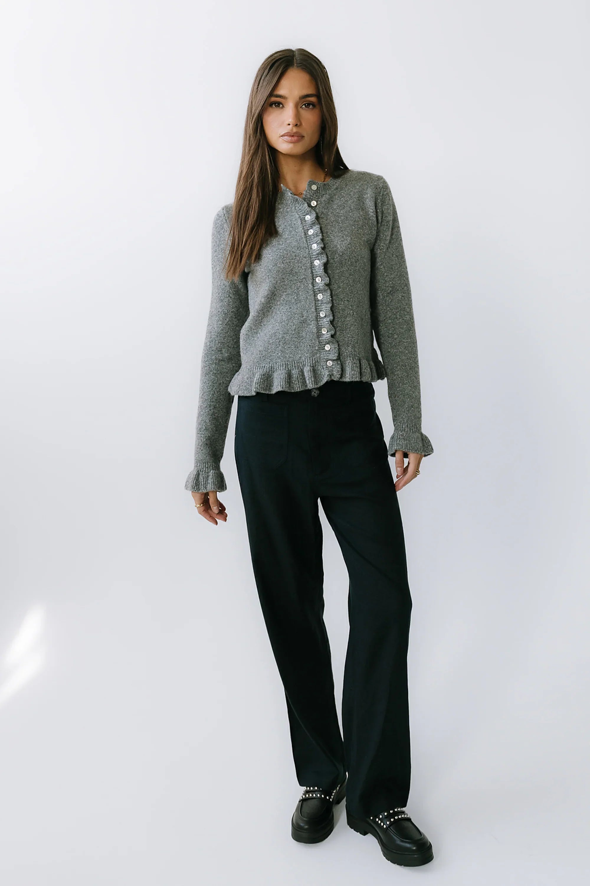 Rosie Ruffle Sweater in Heather Grey FINAL SALE